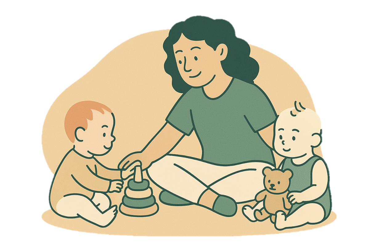 Nanny with children illustration